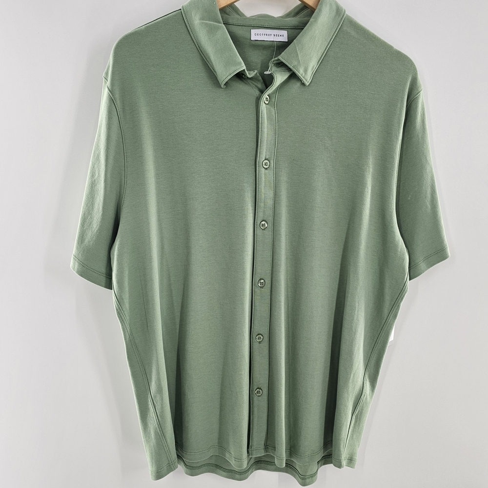Geoffrey Beene Light Green BASIL Short Sleeve Button Up Shirt Mens Large